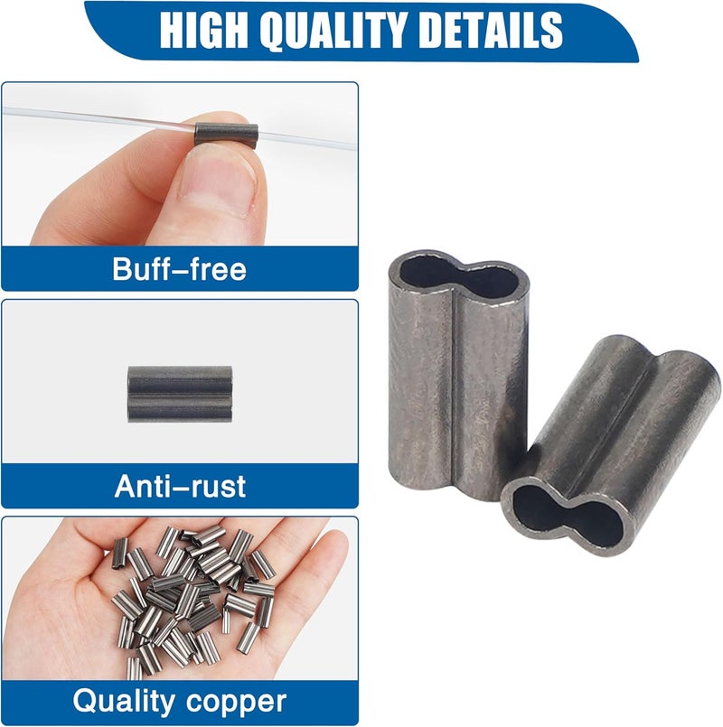 VATEICO 100PCS Double Copper Barrel Crimp Sleeves,Barrel Copper Sleeves Wire Rope Fishing Crimp Sleeves Fishing Line Tube Connector Mono Leader Crimps - Image 3